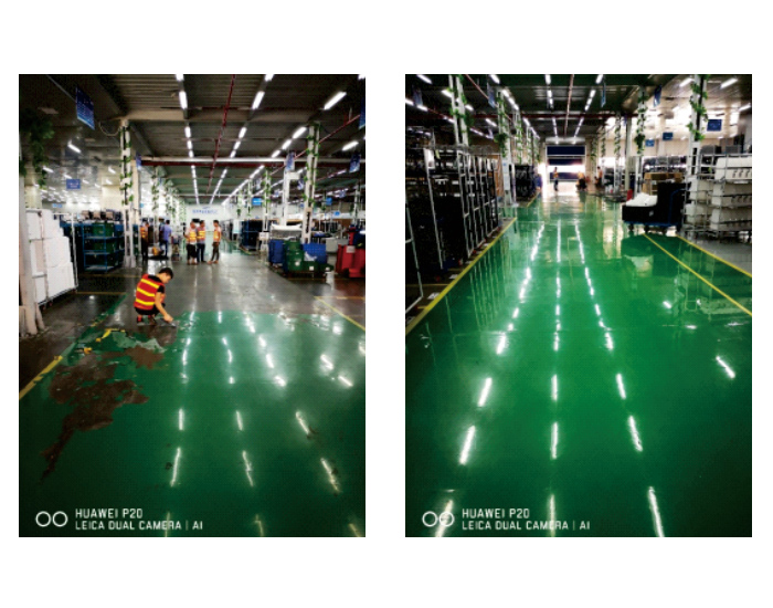 環(huán)氧地坪表層脫落，采用ADS-08背水壓反滲漏防霉涂料做地面處理后，完美修復(fù)